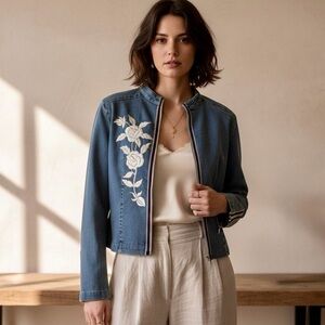 DONCASTER Embroidered denim jean jacket size 4